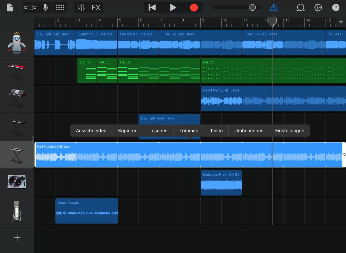 GarageBand Spurenansicht